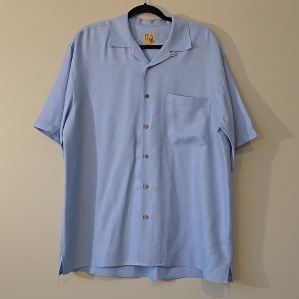 Jos A Bank Mens Large Blue Short Sleeve Textured Button Down Camp Shirt L